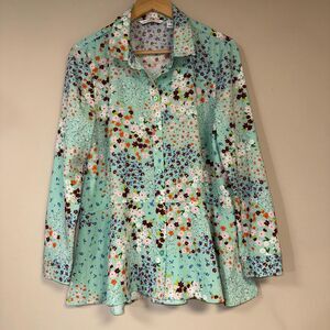 Isaac Mizrahi Floral Shirt Womens 12 Print Button Down Long Sleeve Blouse Spring